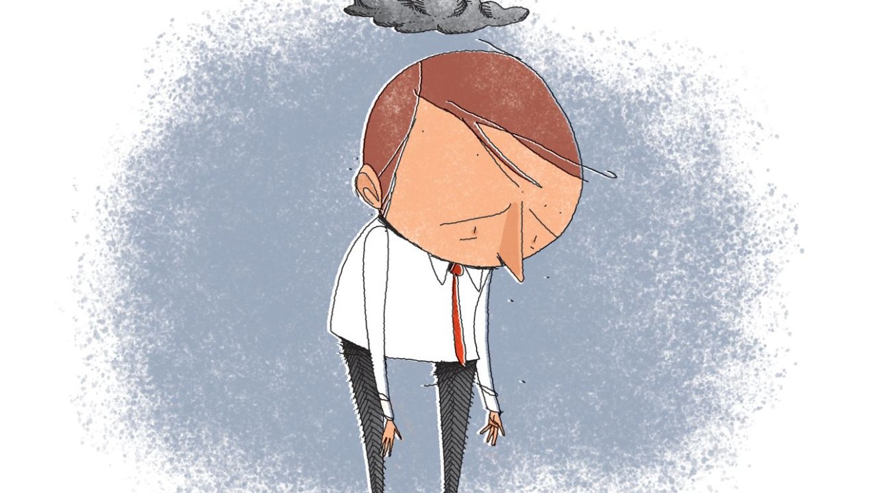 desenho de pessoa triste com nuvem em cima