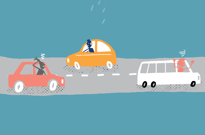 ilustração de trânsito com pessoas estressadas nos carros