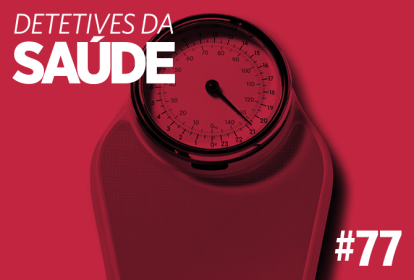 Foto de uma balança com o logo do Detetives da SAÚDE