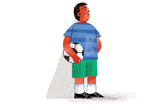 ilustração de criança sozinha com bola de futebol