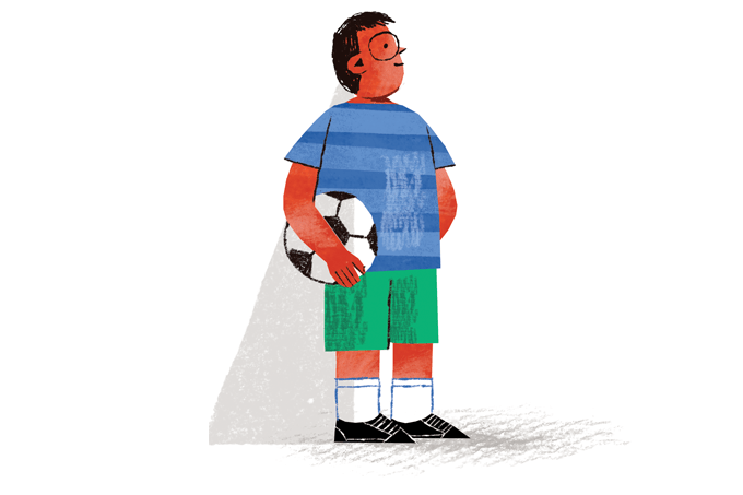 ilustração de criança sozinha com bola de futebol