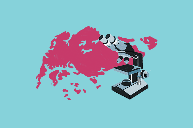 ilustração de mapa de singapura com um microscópio em cima