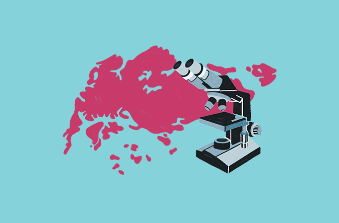 laboratório ilustração de mapa de singapura com um microscópio em cima