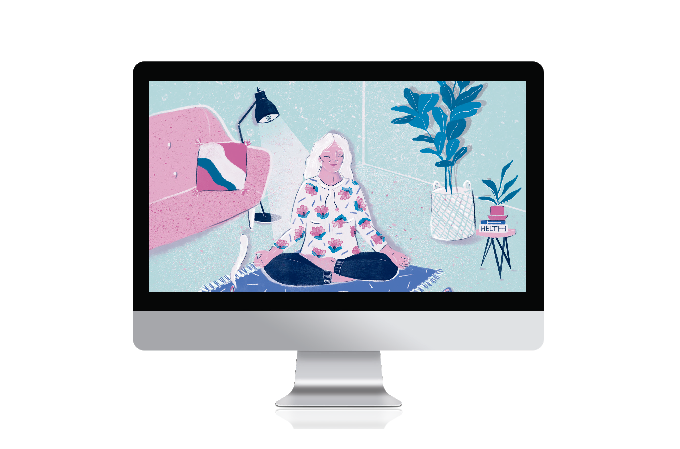ilustração de mulher meditando dentro de uma tv