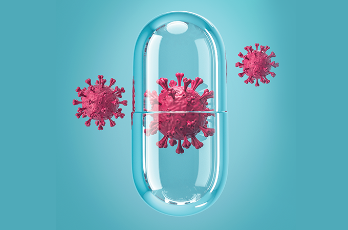 ilustração de cápsula com vírus dentro
