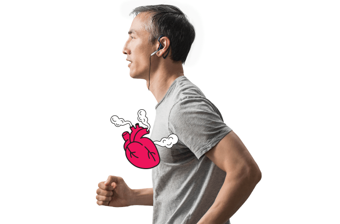 Foto de homem correndo, com ilustração de coração no peito
