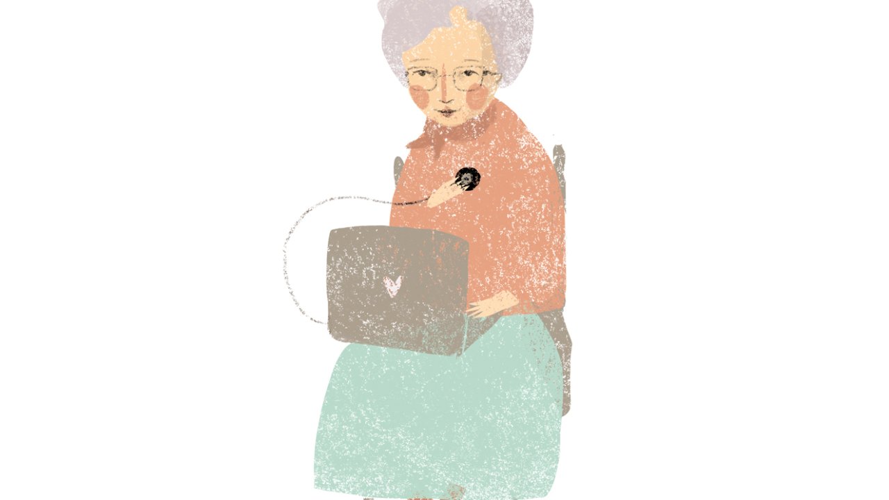 ilustração de senhora mexendo no notebook
