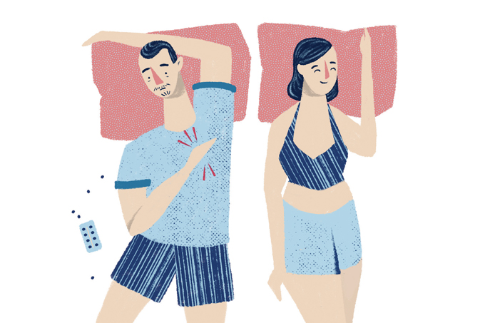 ilustração de casal infeliz na cama