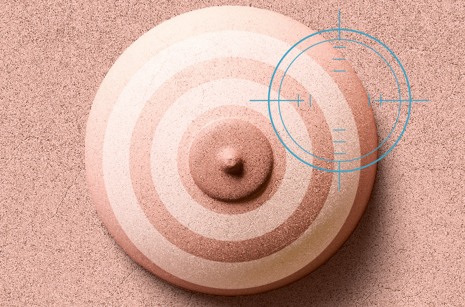 ilustração de mama com textura de cerâmica e um alvo em cima