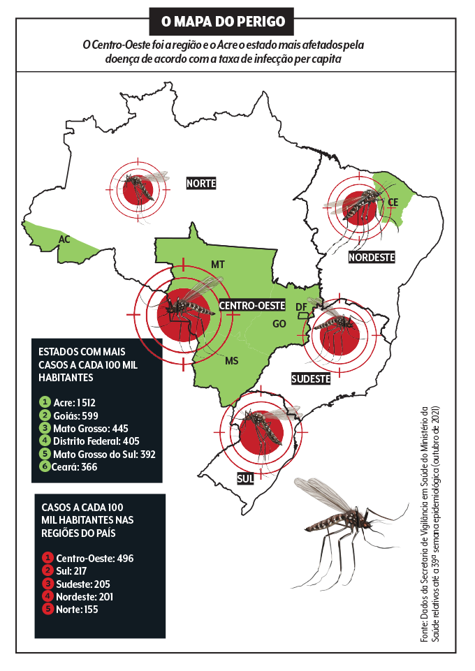 mapa do brasil com os principais pontos afetados pela dengue