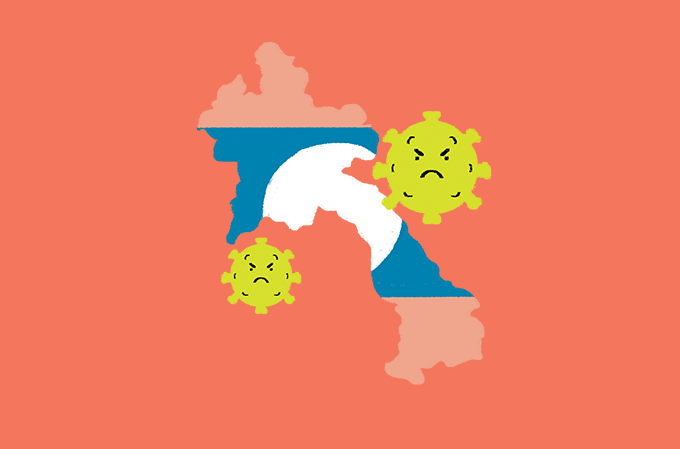 ilustração do mapa do Laos com vírus em volta