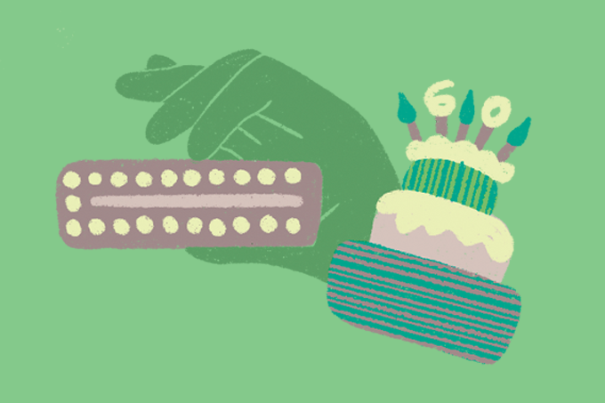 ilustração de cartela de pílulas com bolo de aniversário