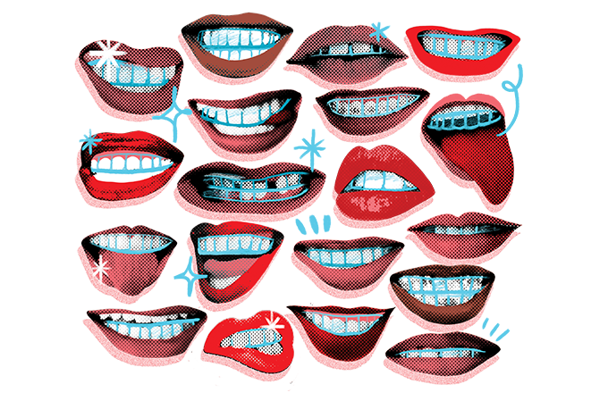 ilustração de várias bocas com aparelho