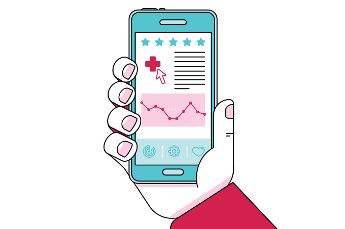 ilustração de celular com app de saúde