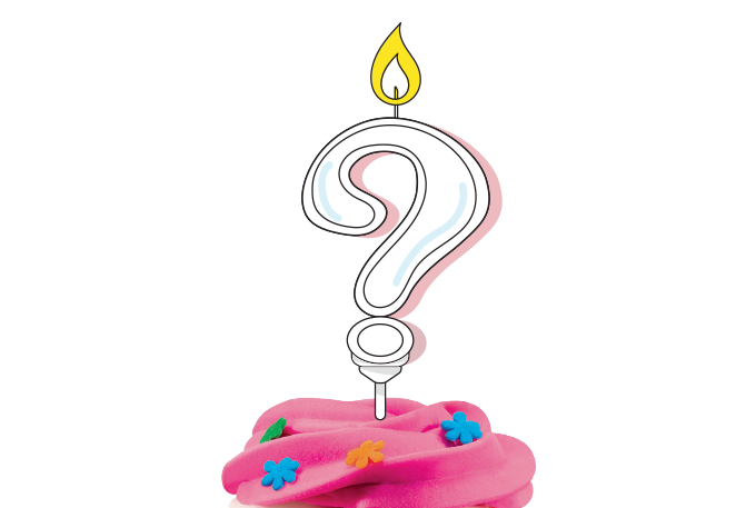 ilustração de vela de bolo de aniversário em formato de ponto de interrogação