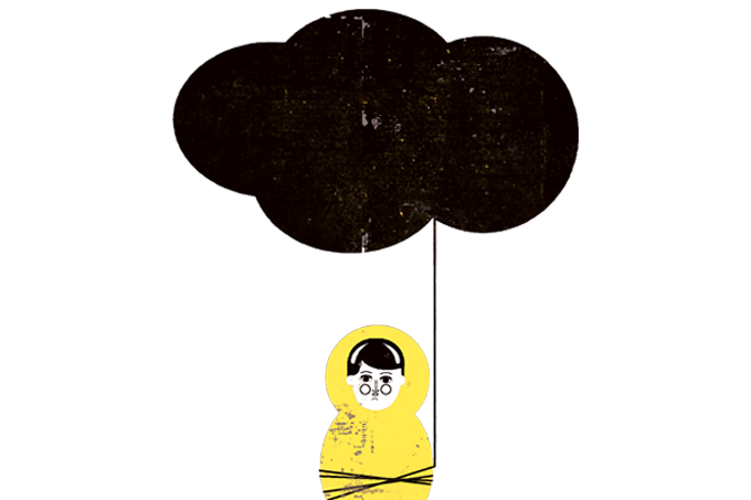 ilustração de boneco amarelo com nuvem negra em cima