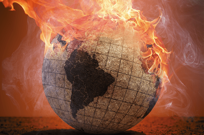 ilustração de globo terrestre pegando fogo
