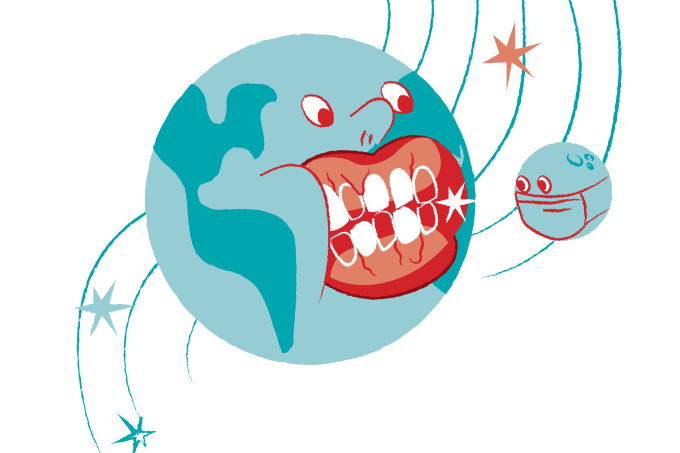 ilustração de planeta terra com os dentes doentes