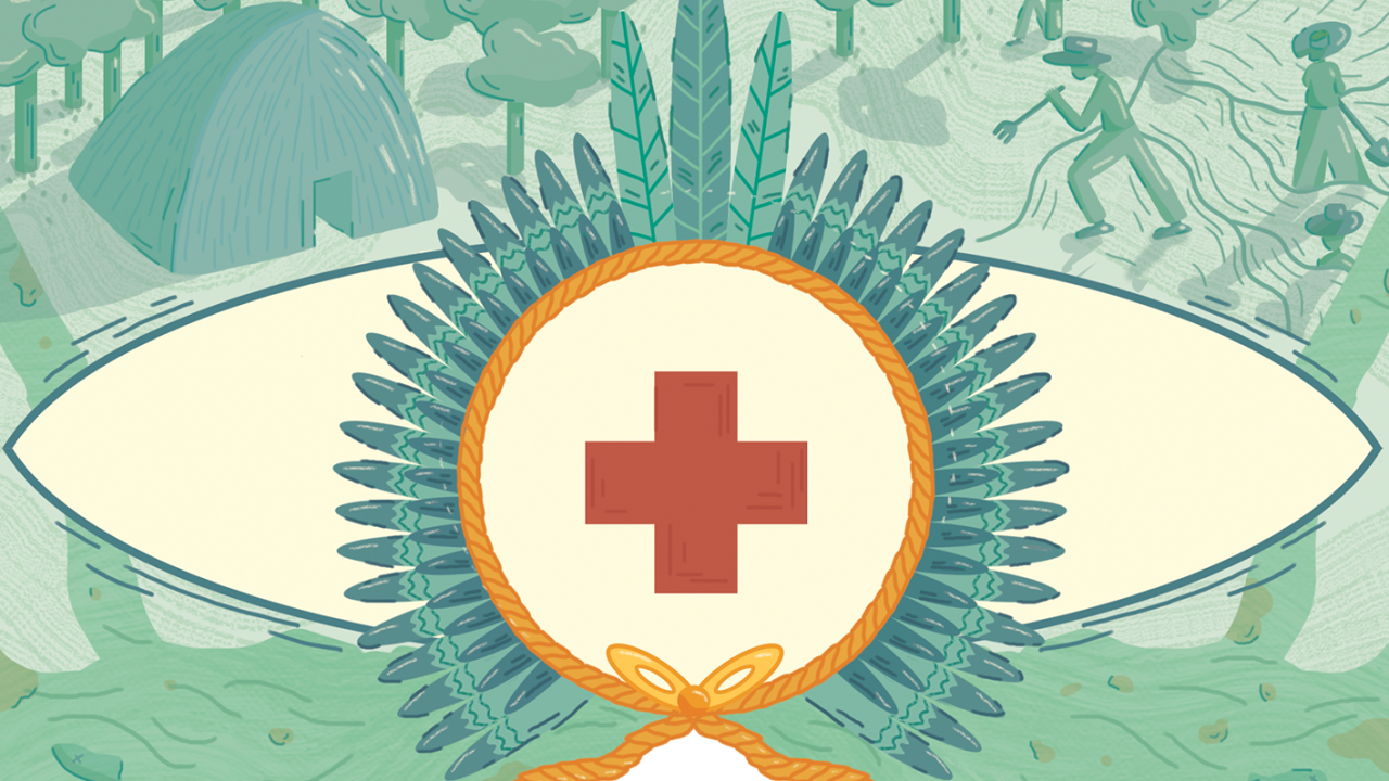 ilustração da cruz médica sobre um cocar