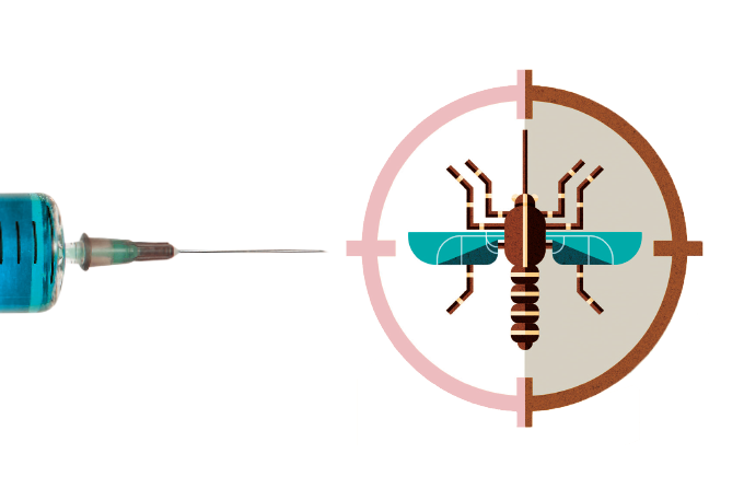 ilustração de vacina sobre mosquito da dengue