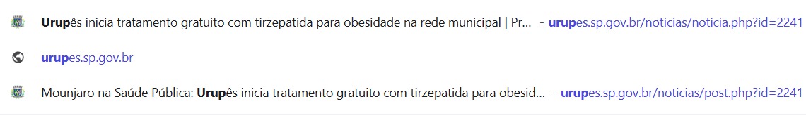 Imagem mostra histórico da página da prefeitura de Urupês na Web permite visualizar mudança no título de anúncio sobre medicamento, inicialmente divulgado como 
